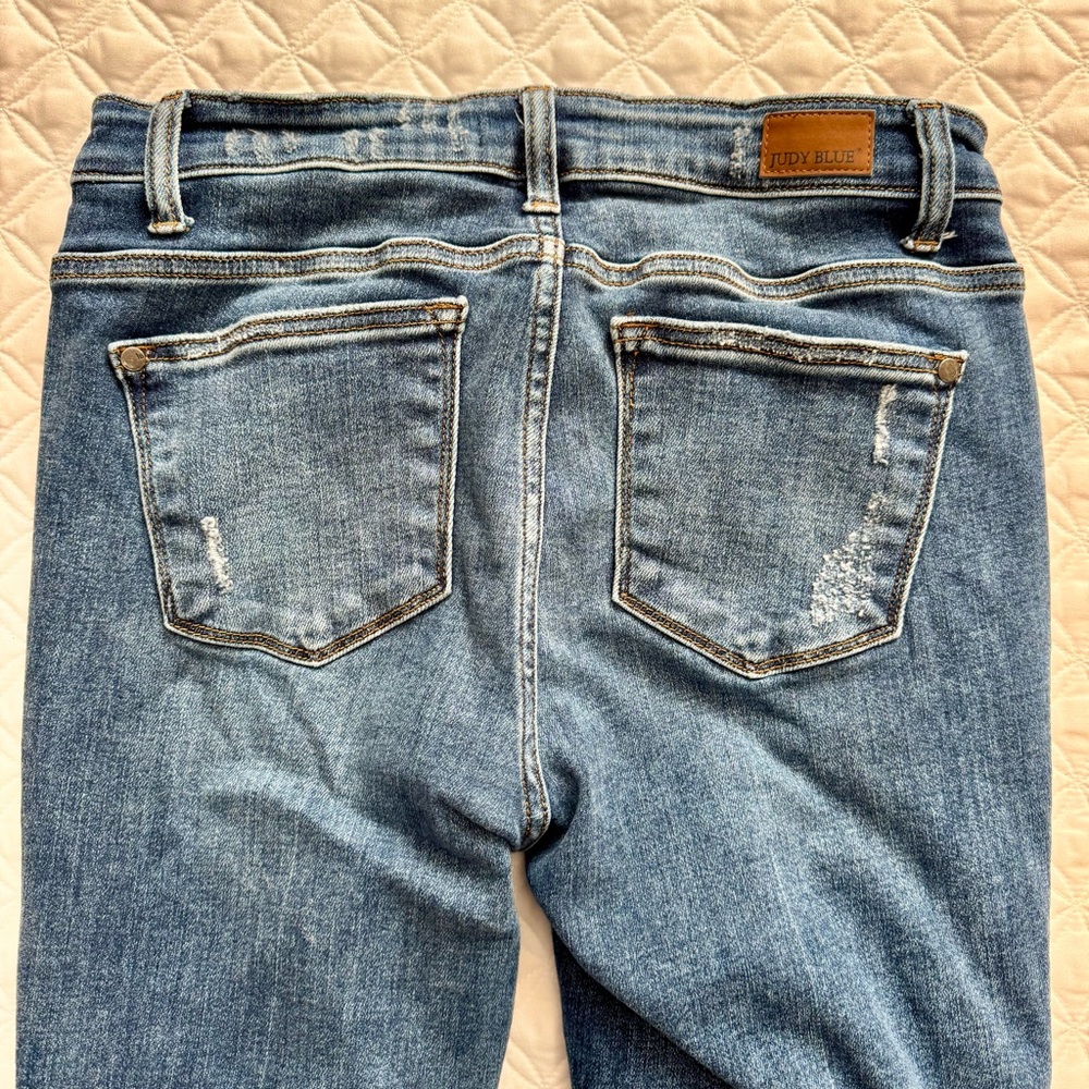 Judy Blue Distressed Skinny Red Buffalo Plaid Denim Blue Jeans Size 9/29 - Picture 14 of 15